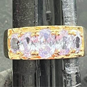Tehnibond lavender CZ oval cut wedding anniversary cocktail band ring gold HSN